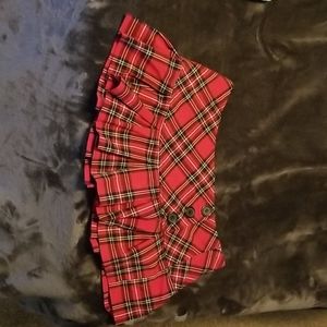 Red plaid skirt.